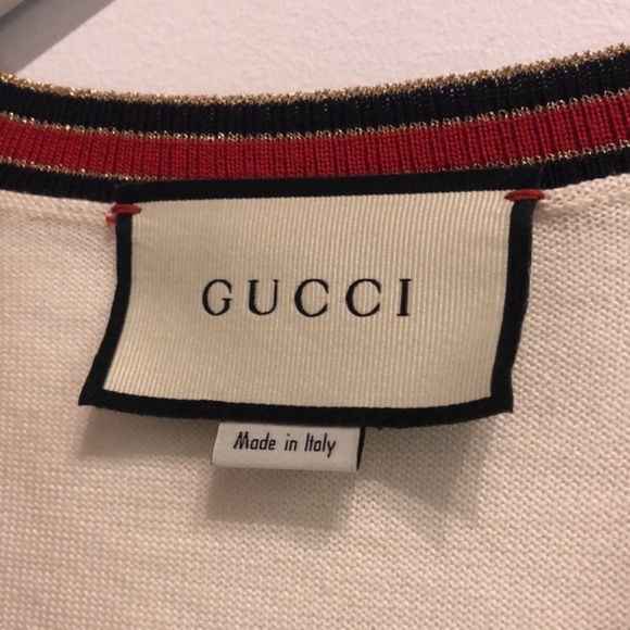 Gucci Ivory Striped Wool-Blend Trimmed Wool Cardigan - Picture 9 of 12